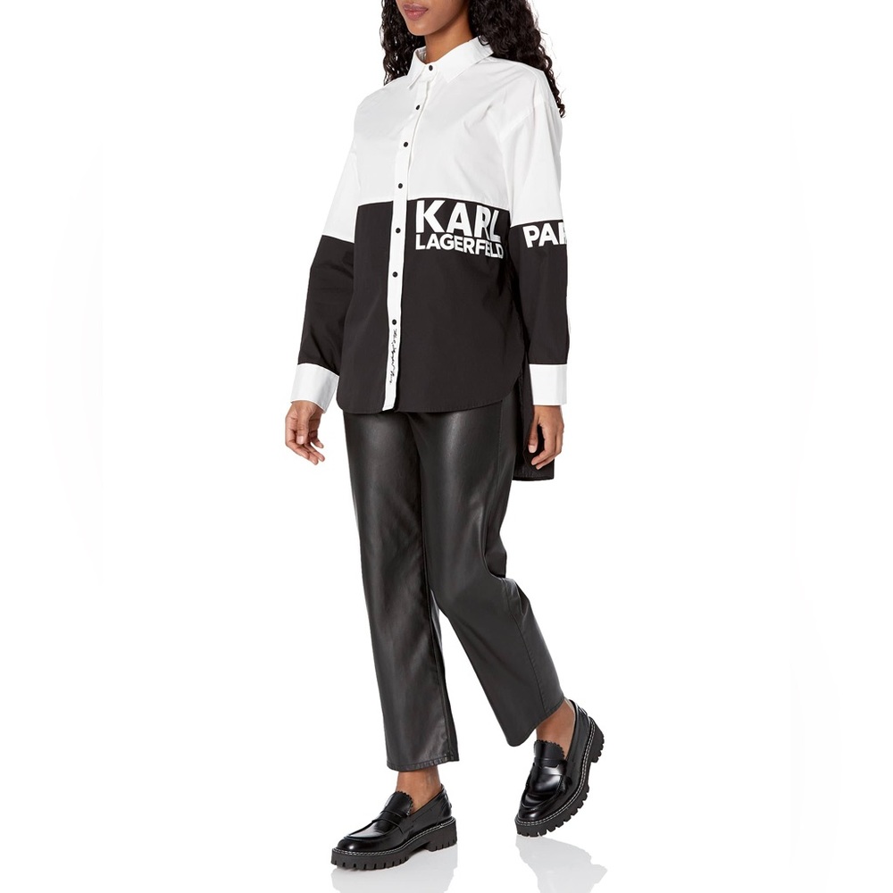 Karl Lagerfeld Paris: Limited Edition Colorblock Logo Blouse XS